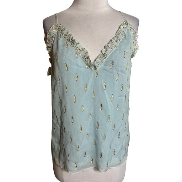 Rebecca Taylor Metallic Clip Ruffle Cami Silk Top Size S - Picture 1 of 6